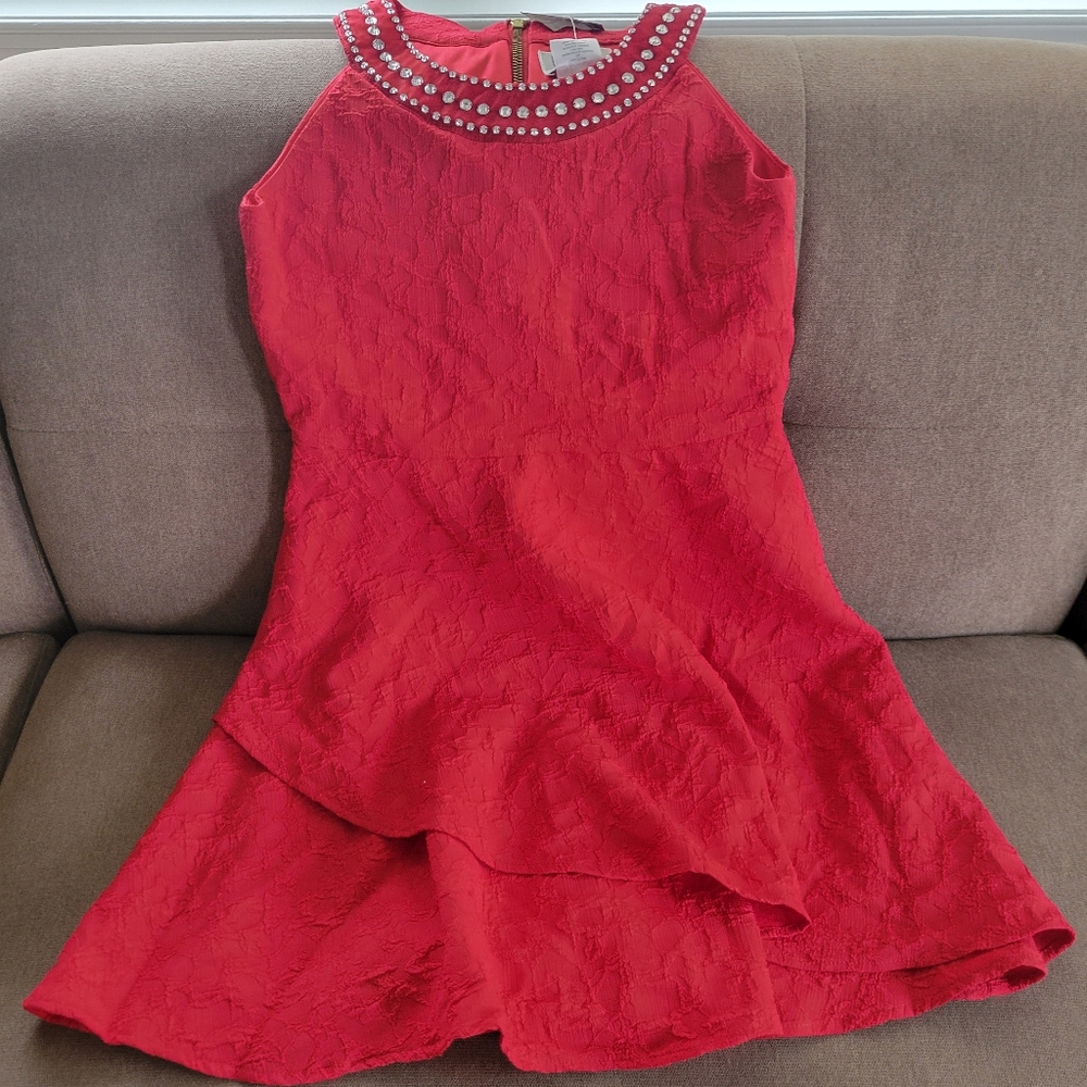 Us Angels Red Halter Fit and Flare Cocktail Dress